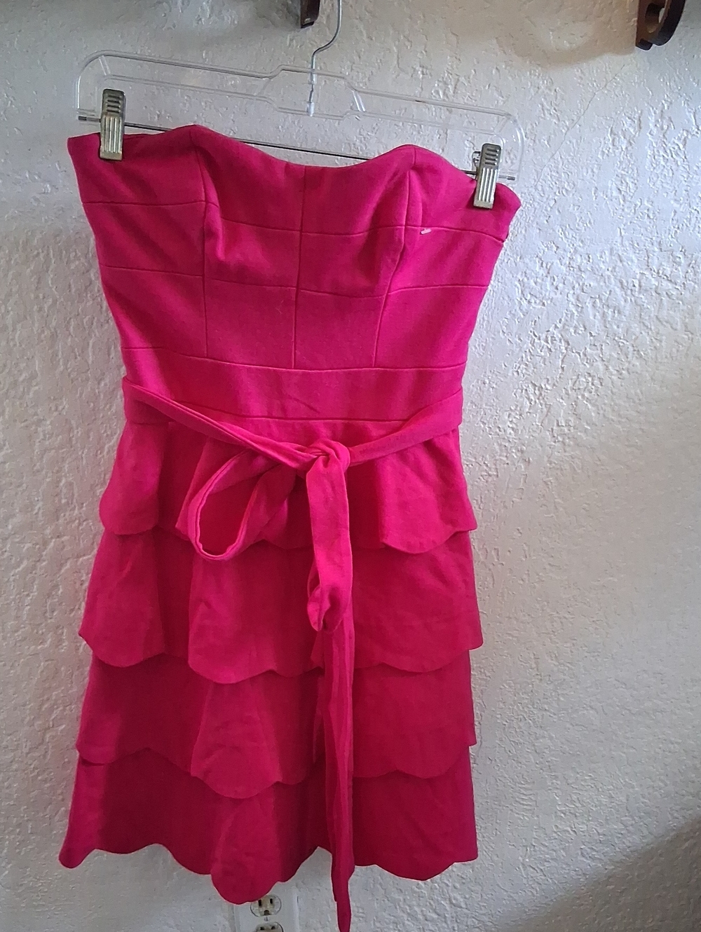 Cynthia Steffe Raspberry Strapless Tiered Peplum Dress